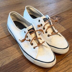Sperry Women's White Sneakers with Tan Laces